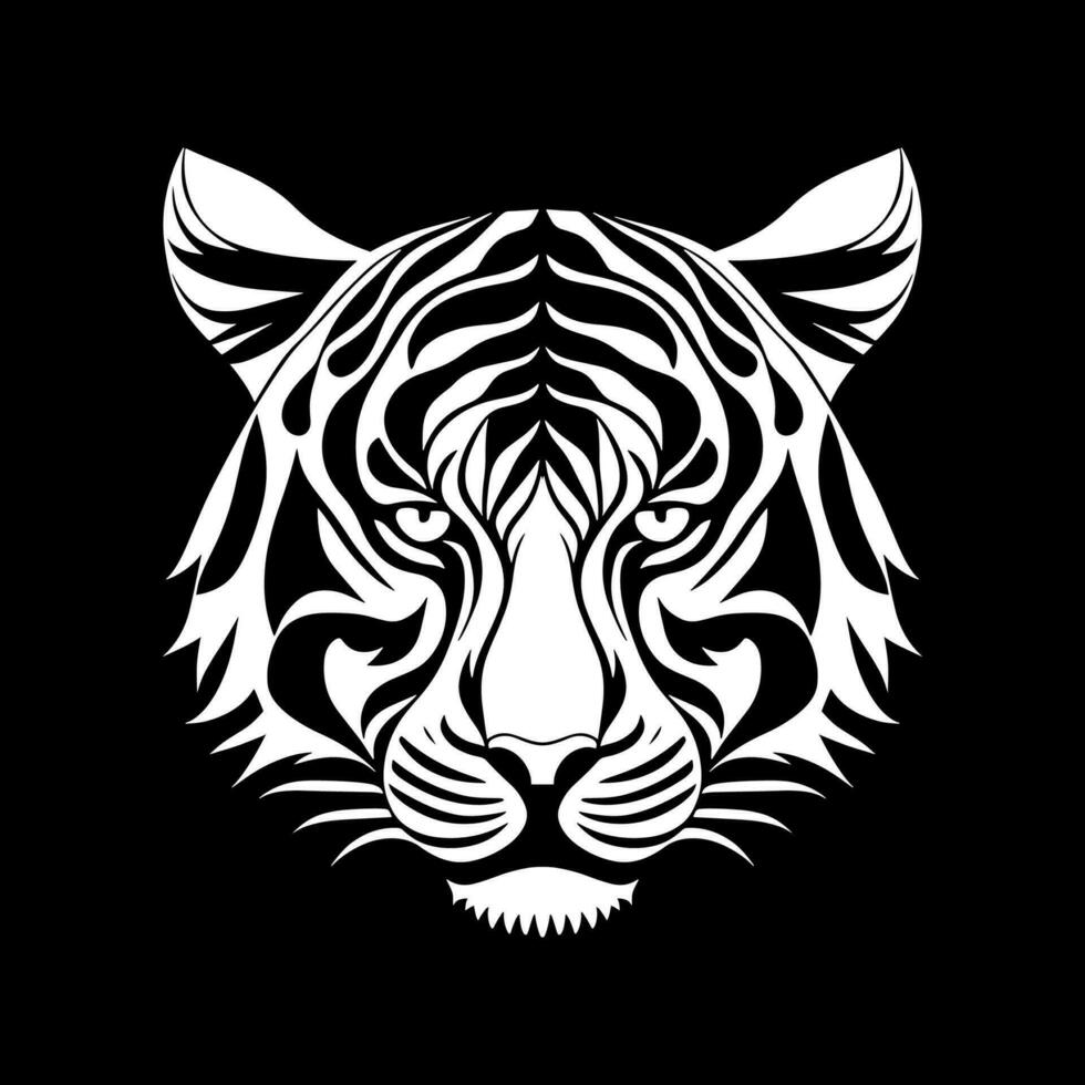 Tiger head black and white vector icon.