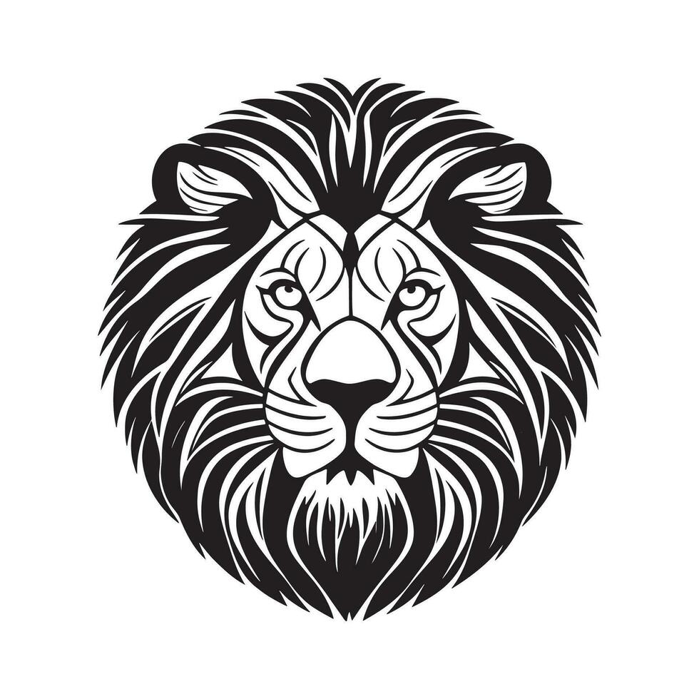 Lion head black and white vector icon.