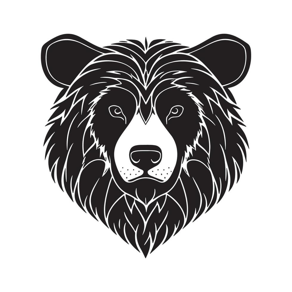 Bear head black and white vector icon.