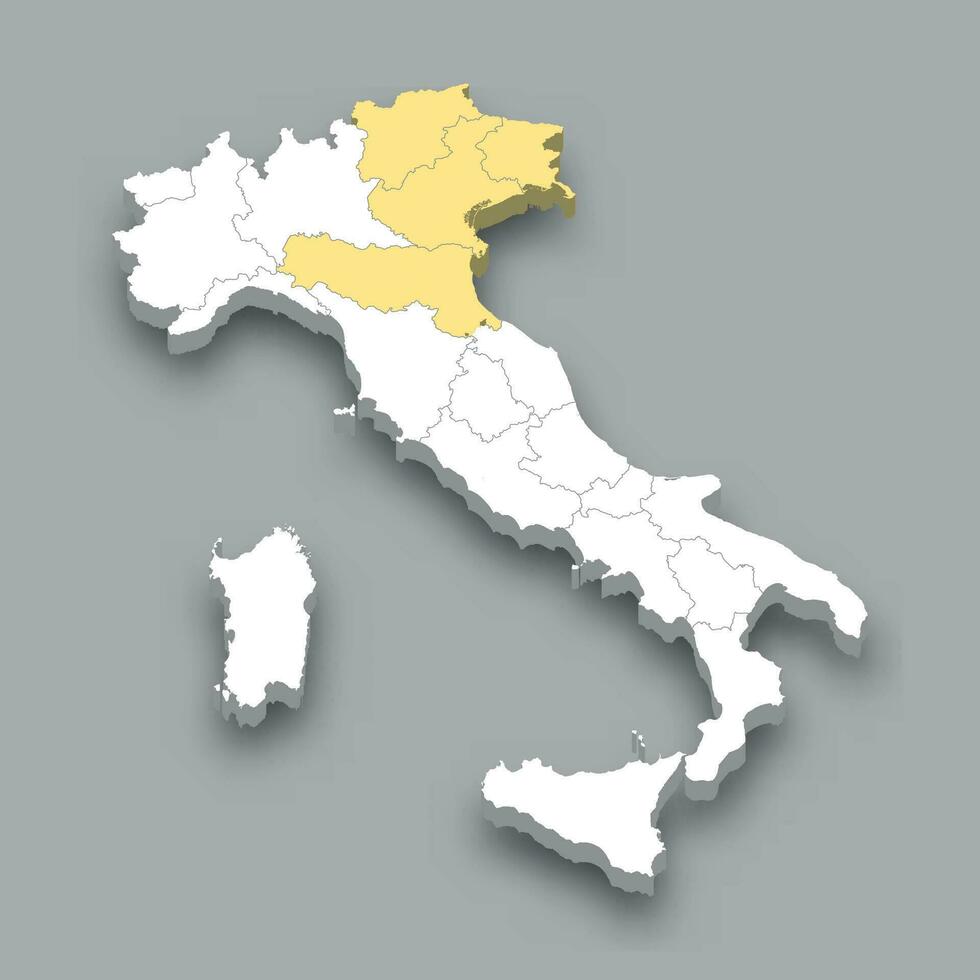 North-East region location within Italy map vector