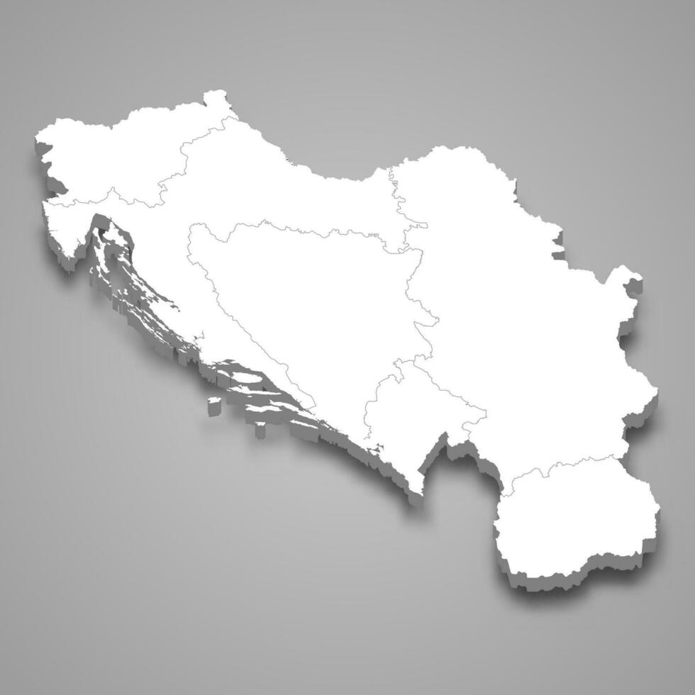 3d isometric map of Yugoslavia isolated with shadow vector