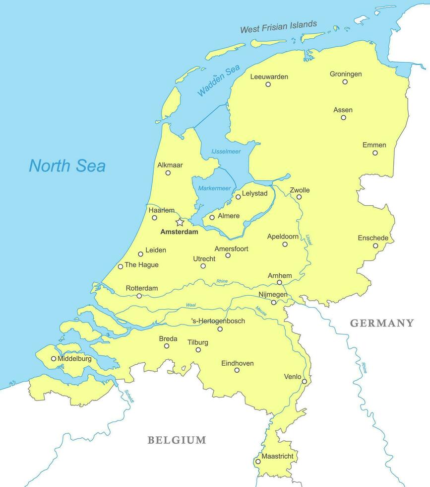 político mapa de Países Bajos con nacional fronteras vector