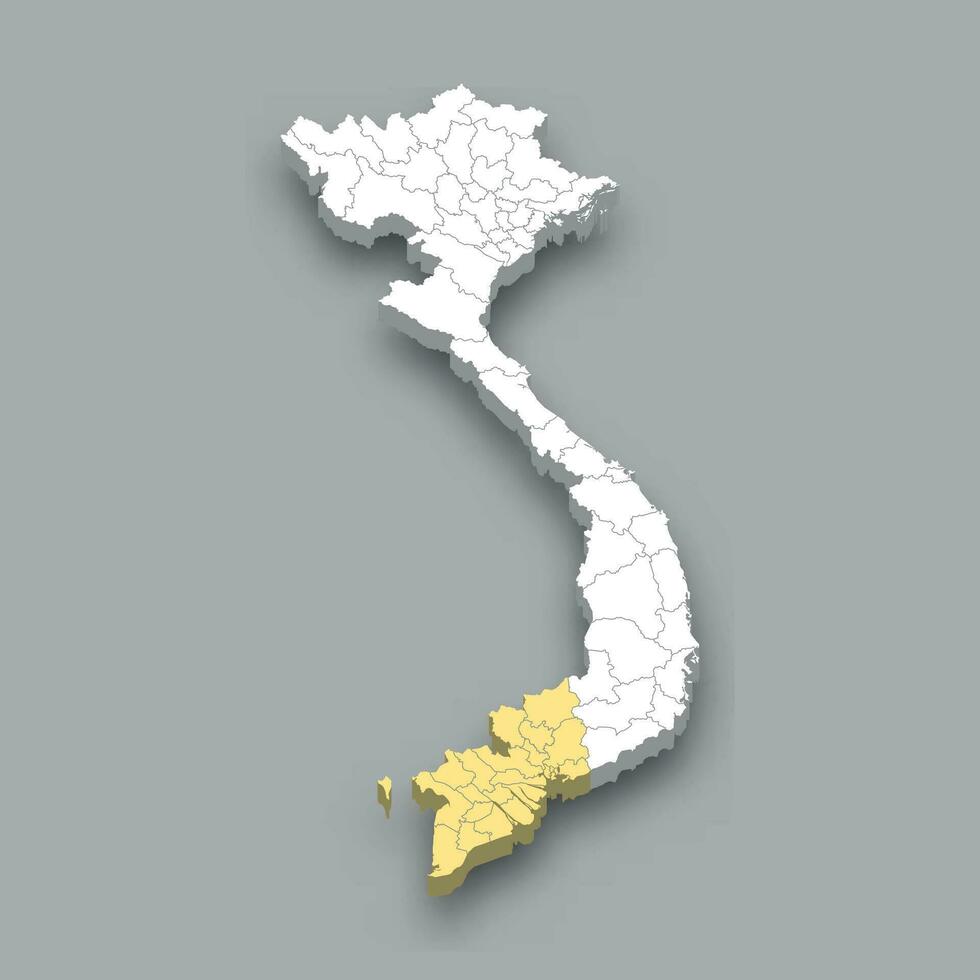 Southern Vietnam region location within Vietnam map vector