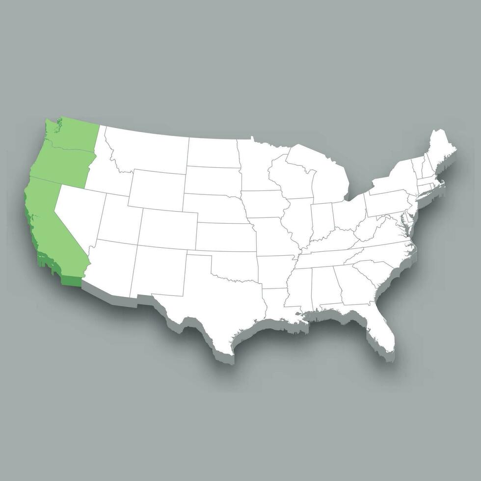 Pacific division location within United States map vector