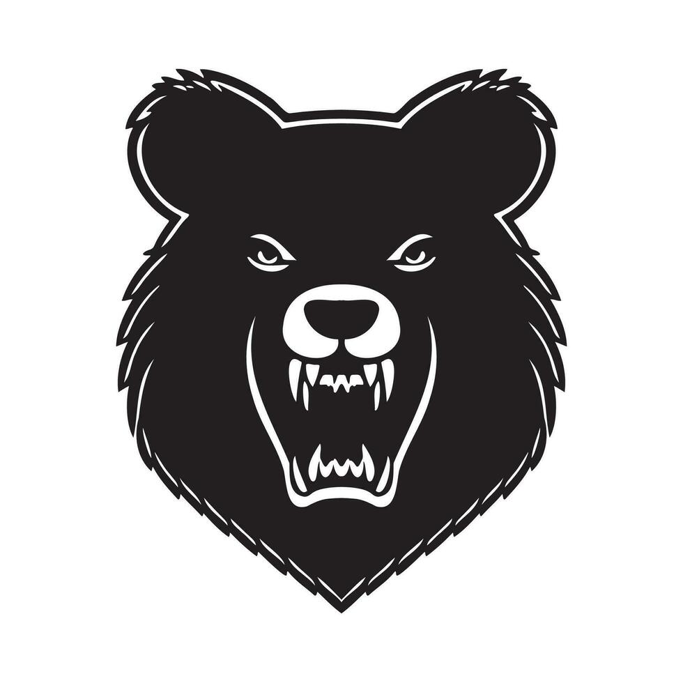 Bear head black and white vector icon.