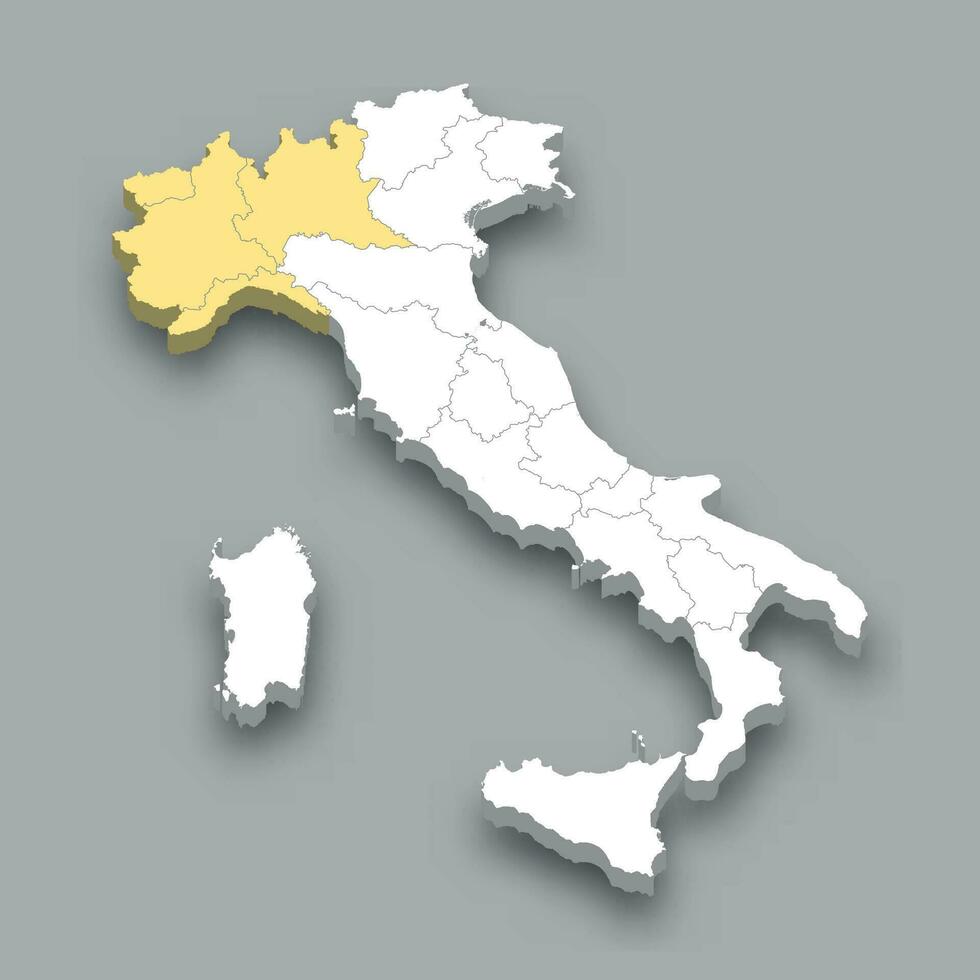 North-West region location within Italy map vector