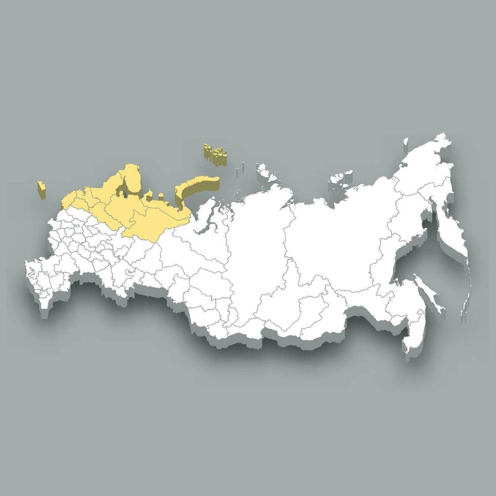 Northwestern region location within Russia map vector