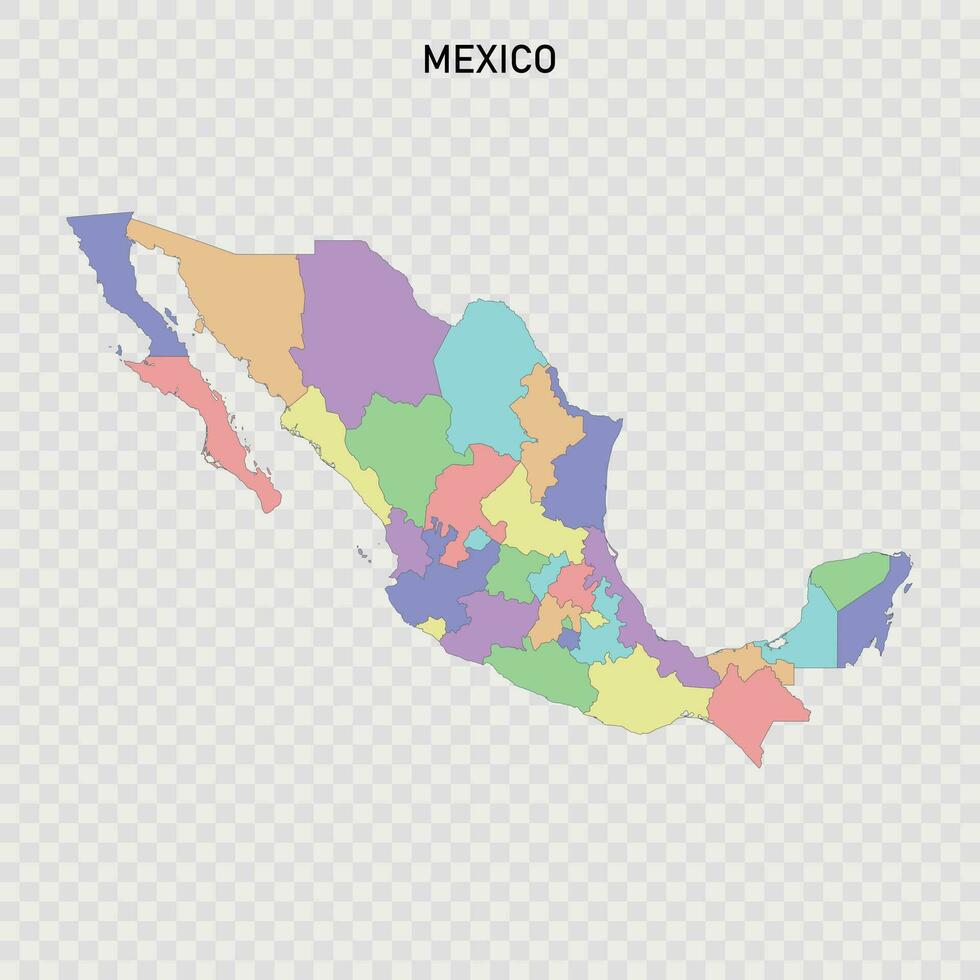 aislado de colores mapa de mexico con fronteras vector