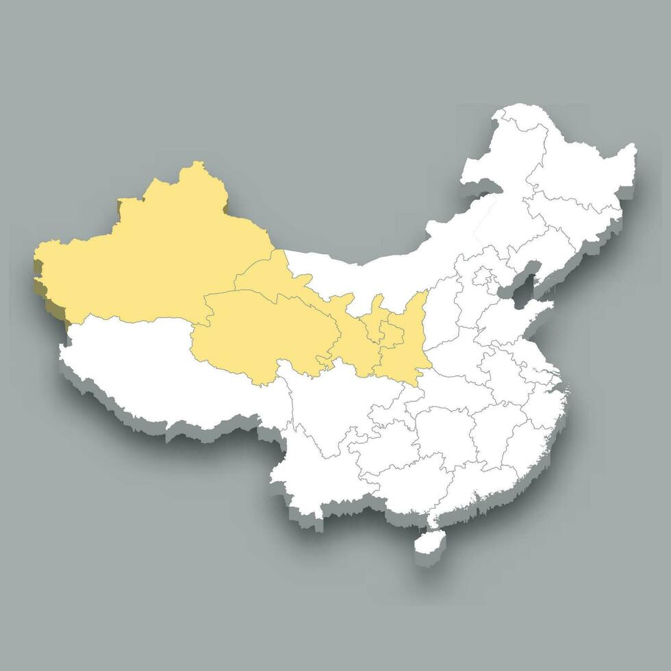 Northwest region location within China map vector