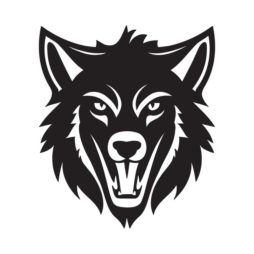 lobo cabeza negro y blanco vector icono.