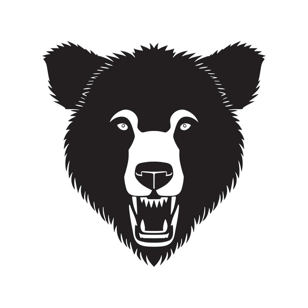 Bear head black and white vector icon.