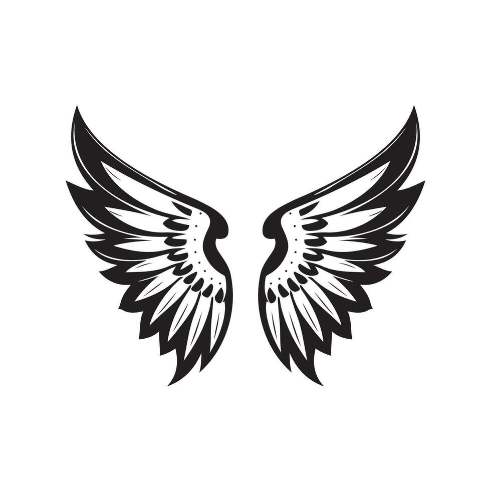 Wings black and white vector icon