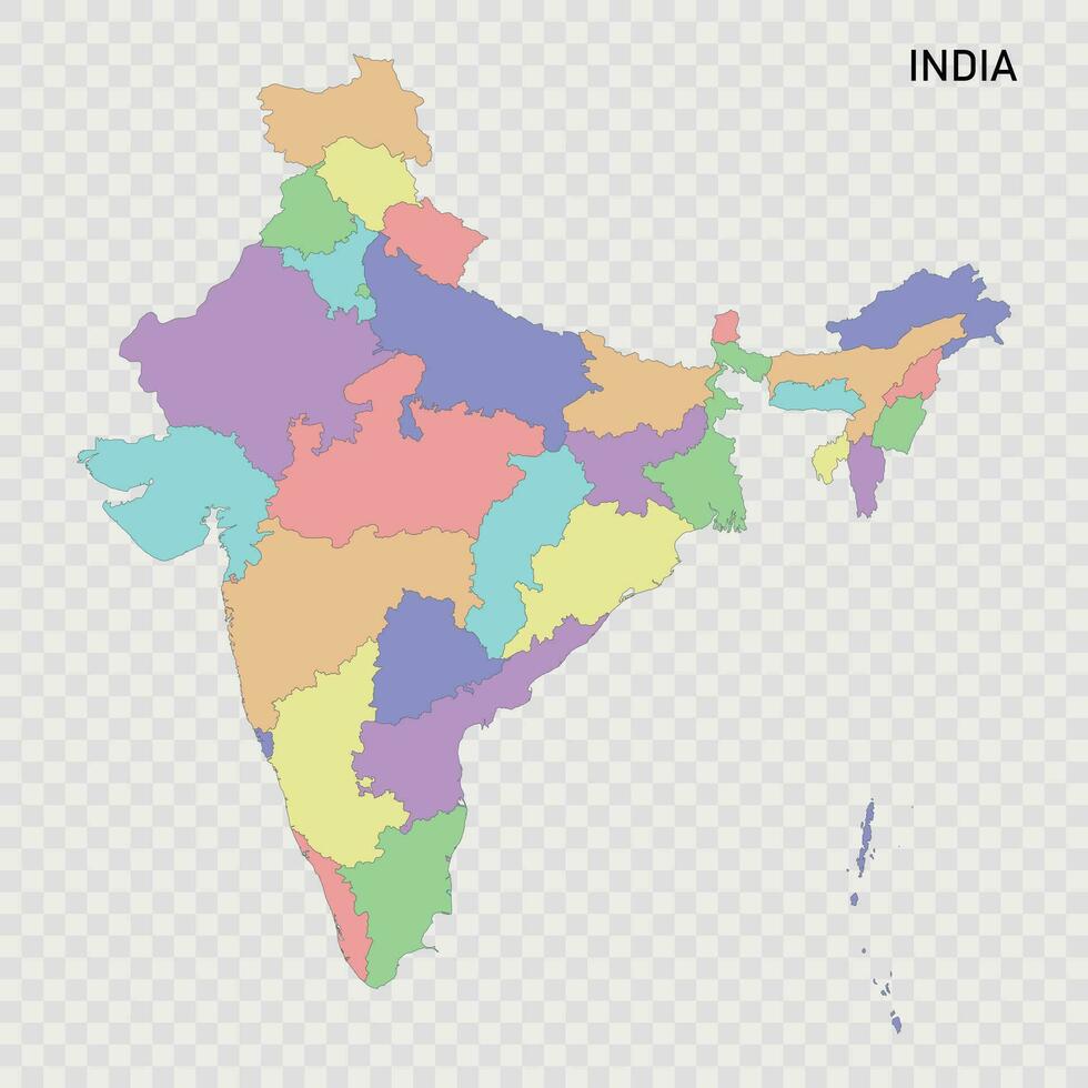 aislado de colores mapa de India vector