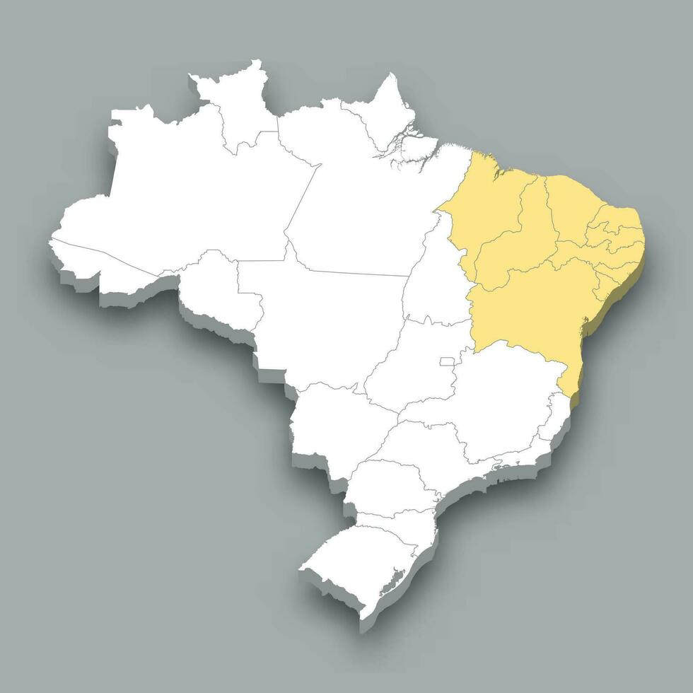 Northeast Region location within Brazil map vector