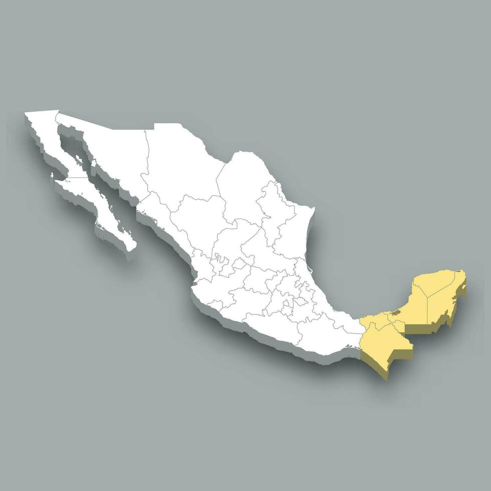 Yucatán y el sur región ubicación dentro mexico mapa vector