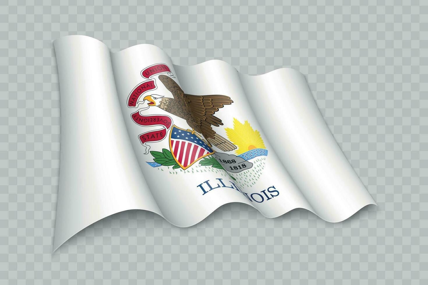 3D Realistic waving Flag of Illinois is a state of United States vector