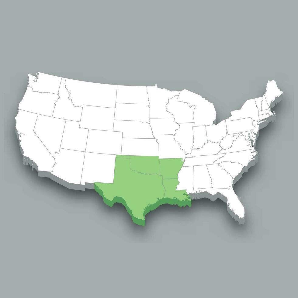 West South Central division location within United States map vector