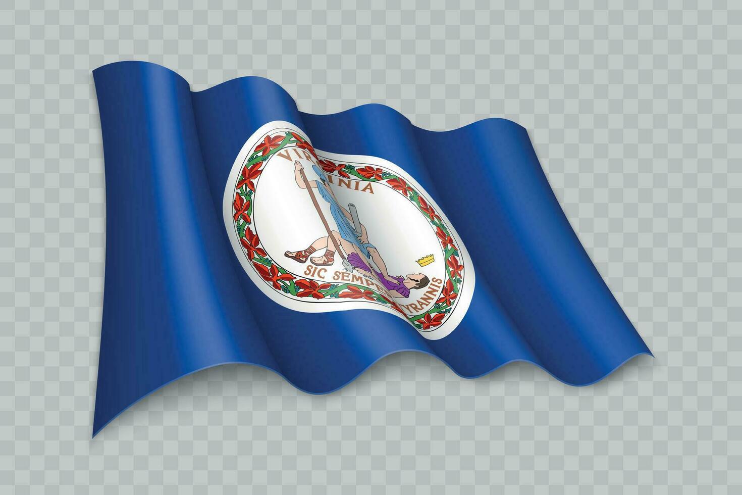 3D Realistic waving Flag of Virginia is a state of United States vector