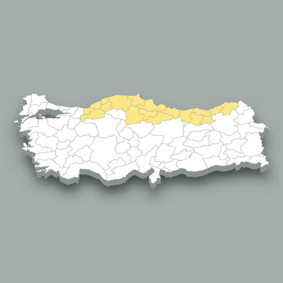 Black Sea region location within Turkey map vector