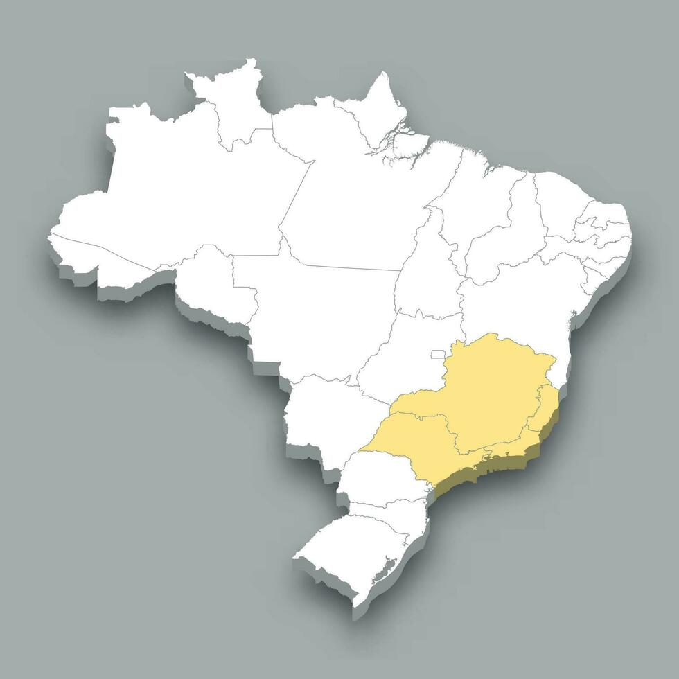 Southeast Region location within Brazil map vector