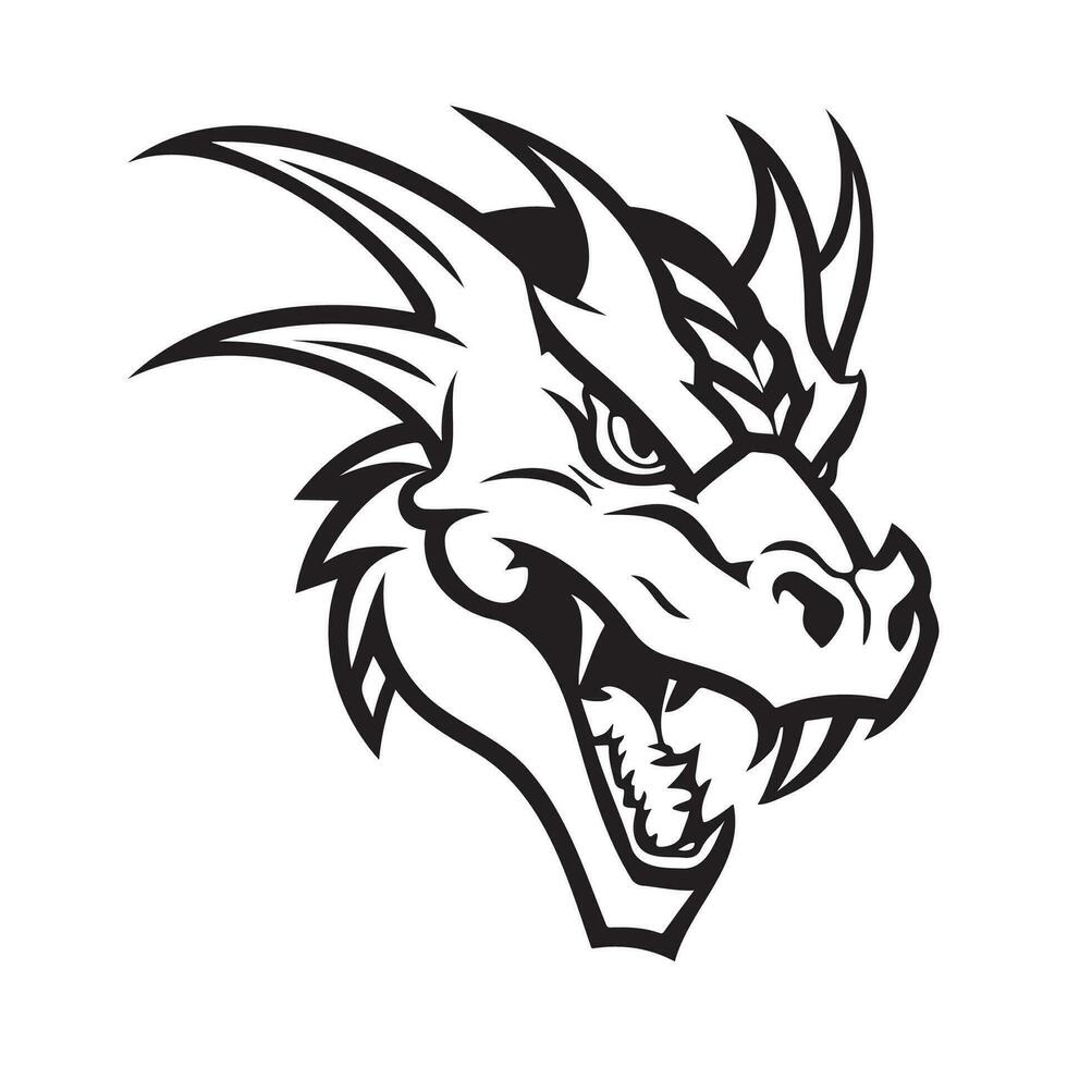 Dragon head black and white vector icon