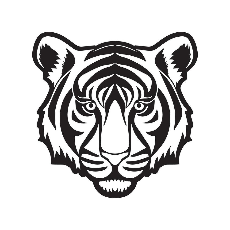 Tiger head black and white vector icon.
