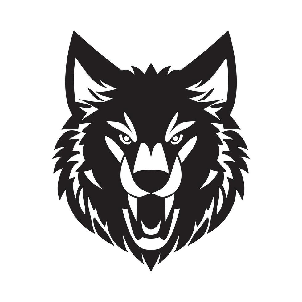 Wolf head black and white vector icon.