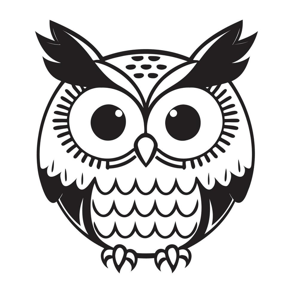 Owl head black and white vector icon.