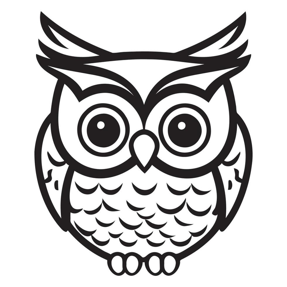 Owl head black and white vector icon.