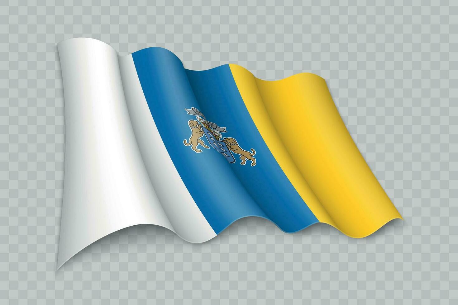 3D Realistic waving Flag of Canary Islands is a region of Spain vector
