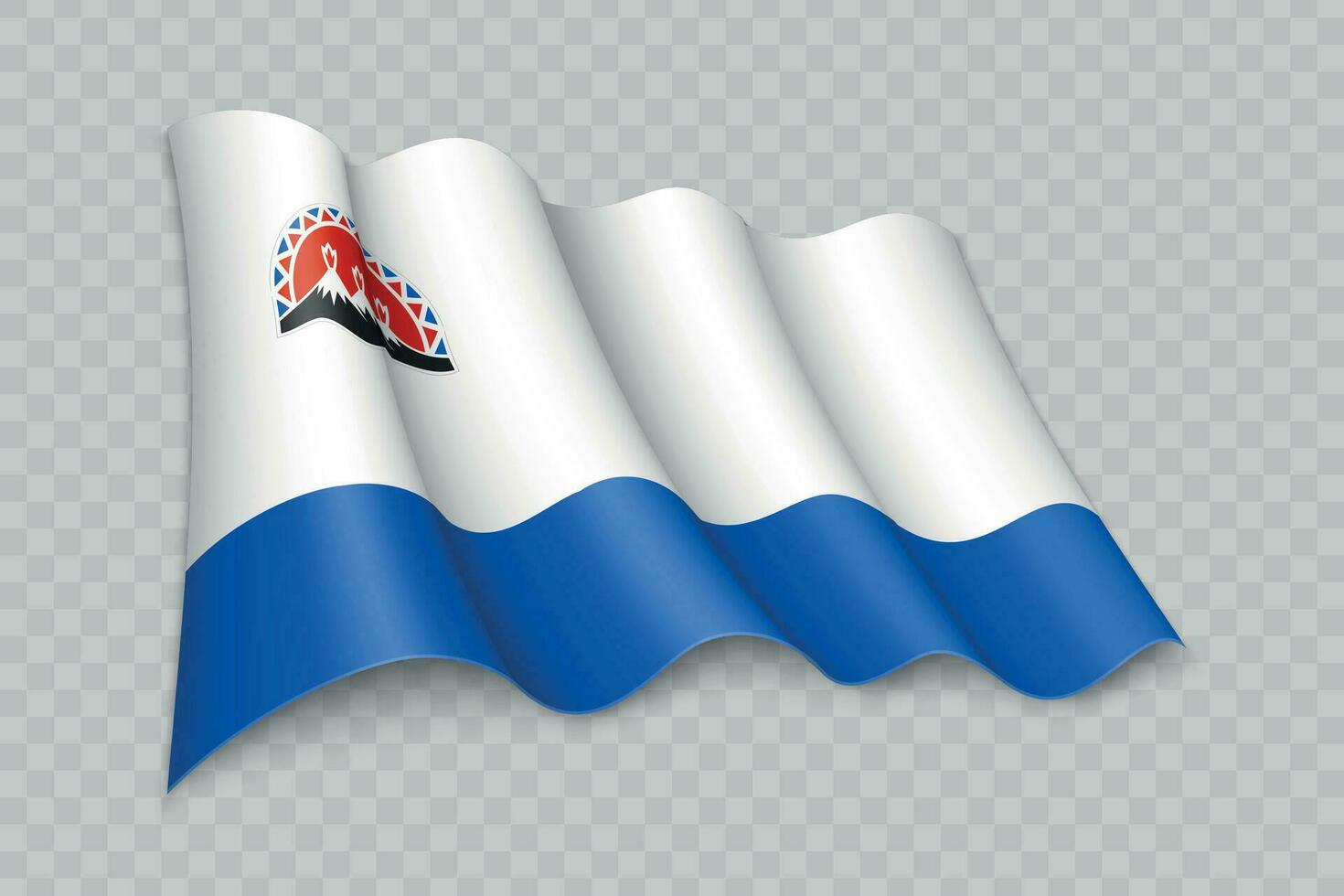 3D Realistic waving Flag of Kamchatka Krai is a region of Russia vector