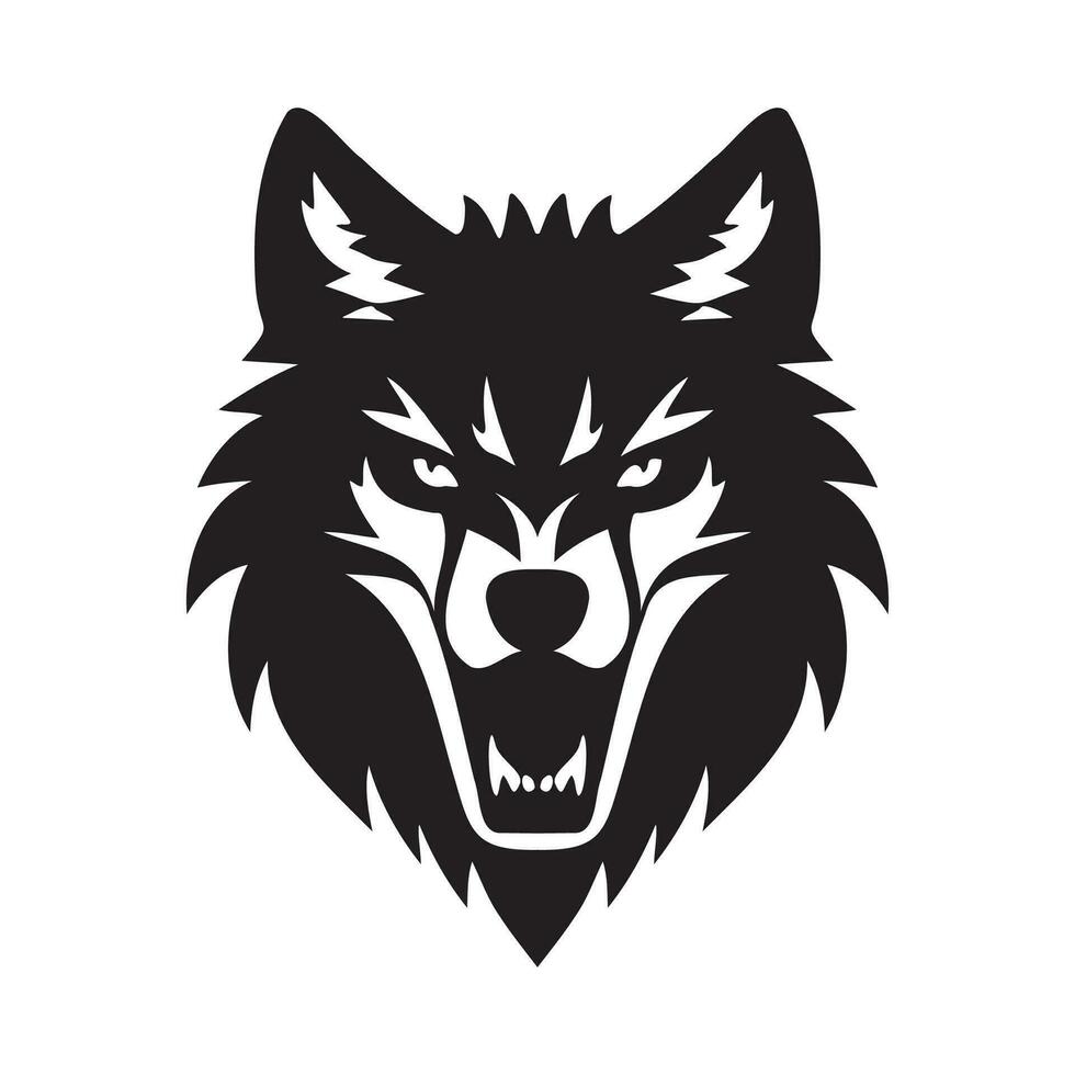 lobo cabeza negro y blanco vector icono.