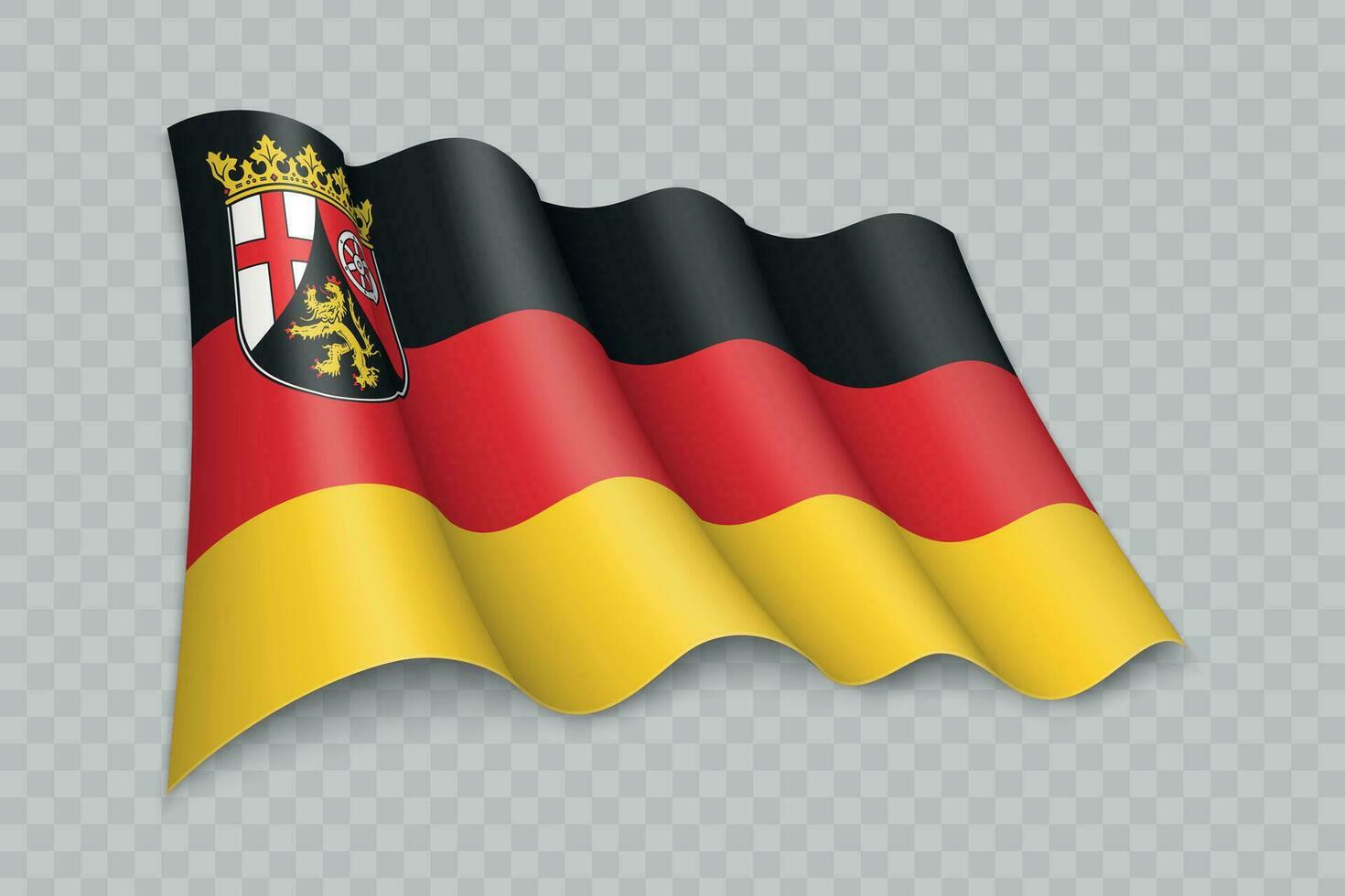 3D Realistic waving Flag of Rhineland-Palatinate is a state of Germany vector