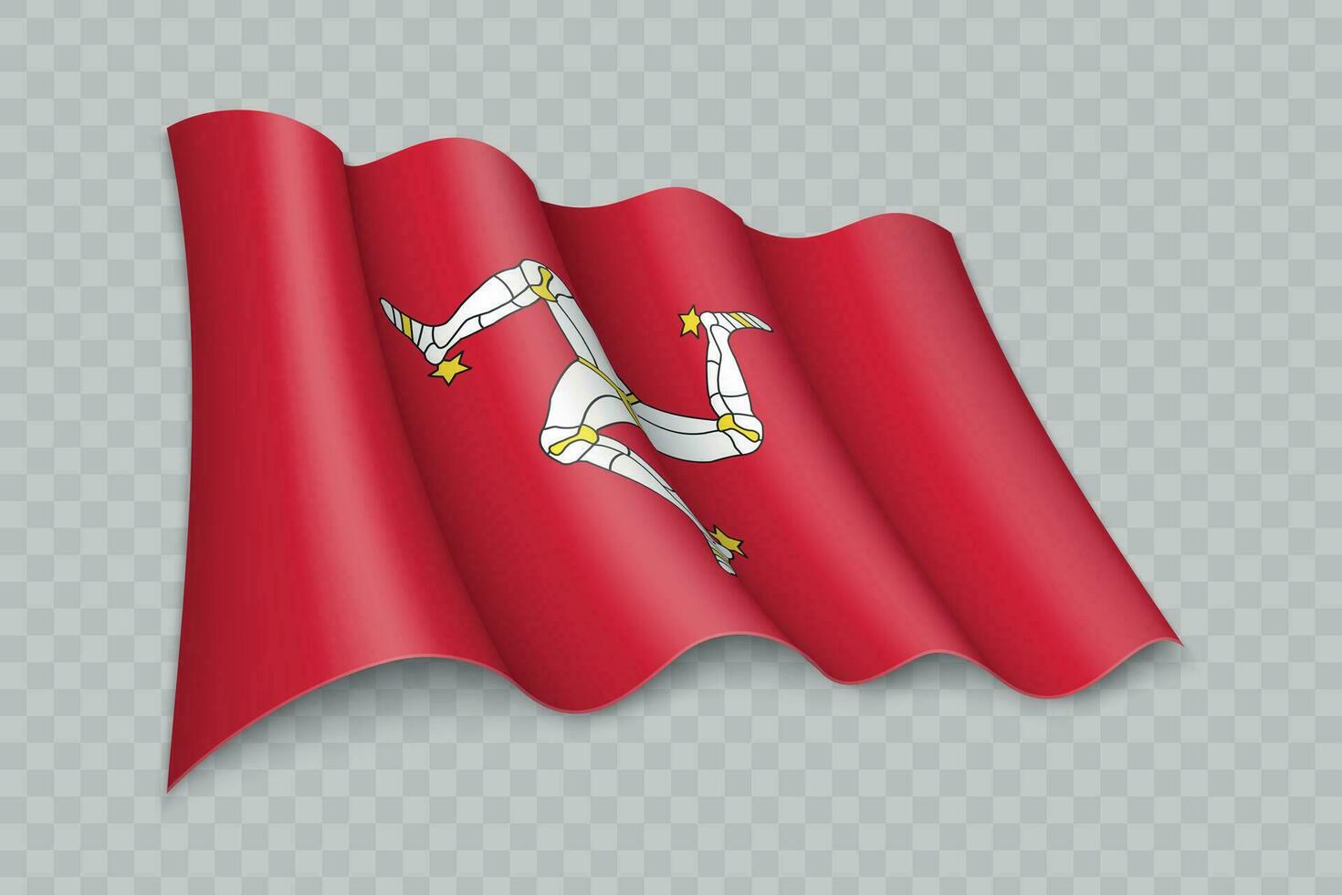 3D Realistic waving Flag of Isle of Man is a region of United Kingdom vector