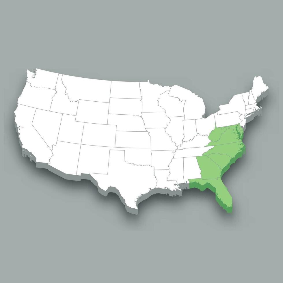 South Atlantic division location within United States map vector