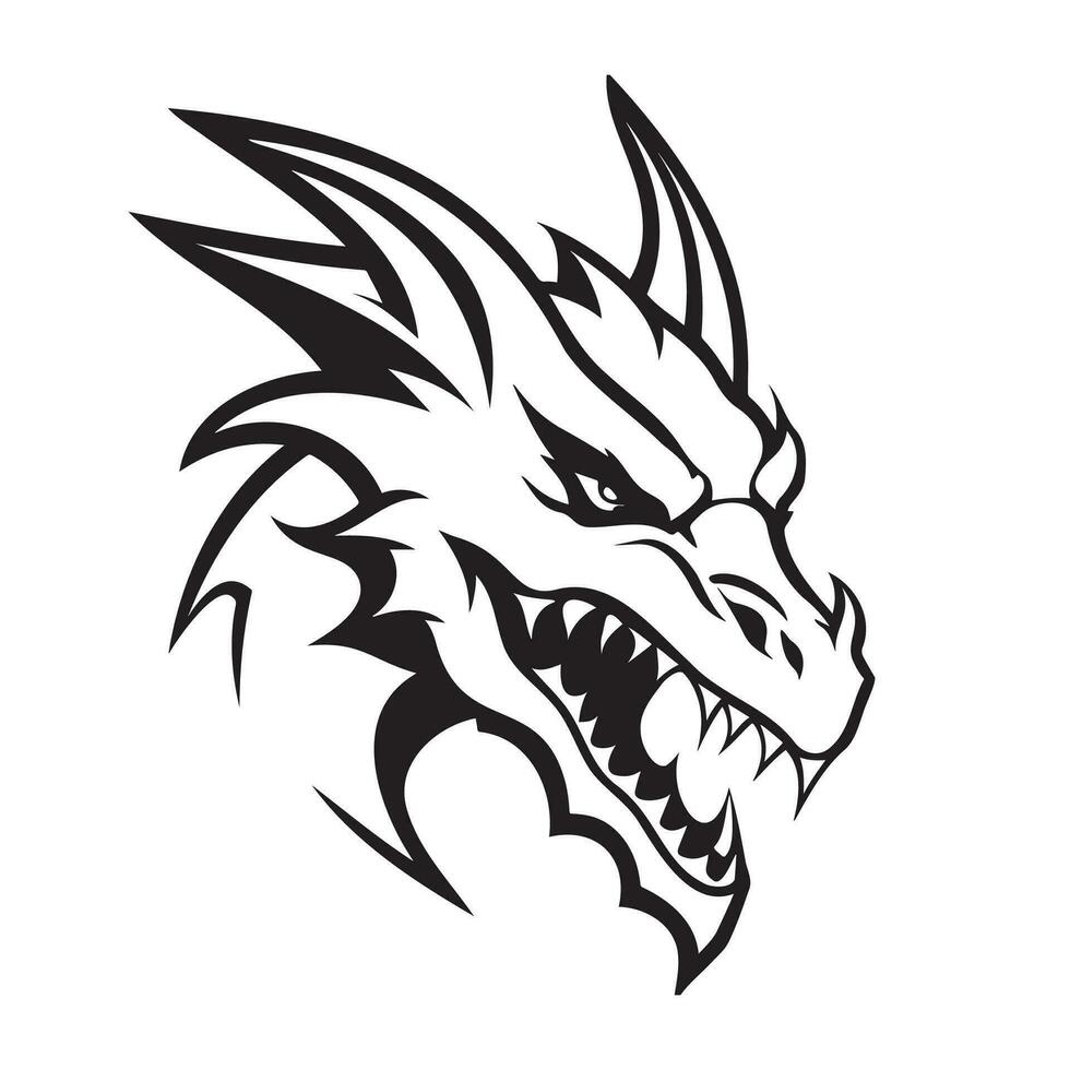 Dragon head black and white vector icon