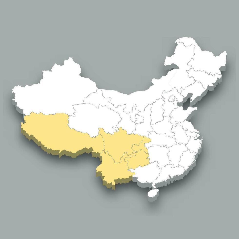 Sur oeste región ubicación dentro China mapa vector