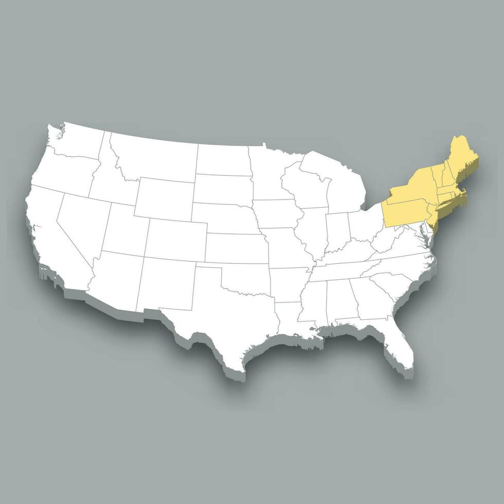 Northeast region location within United States map vector