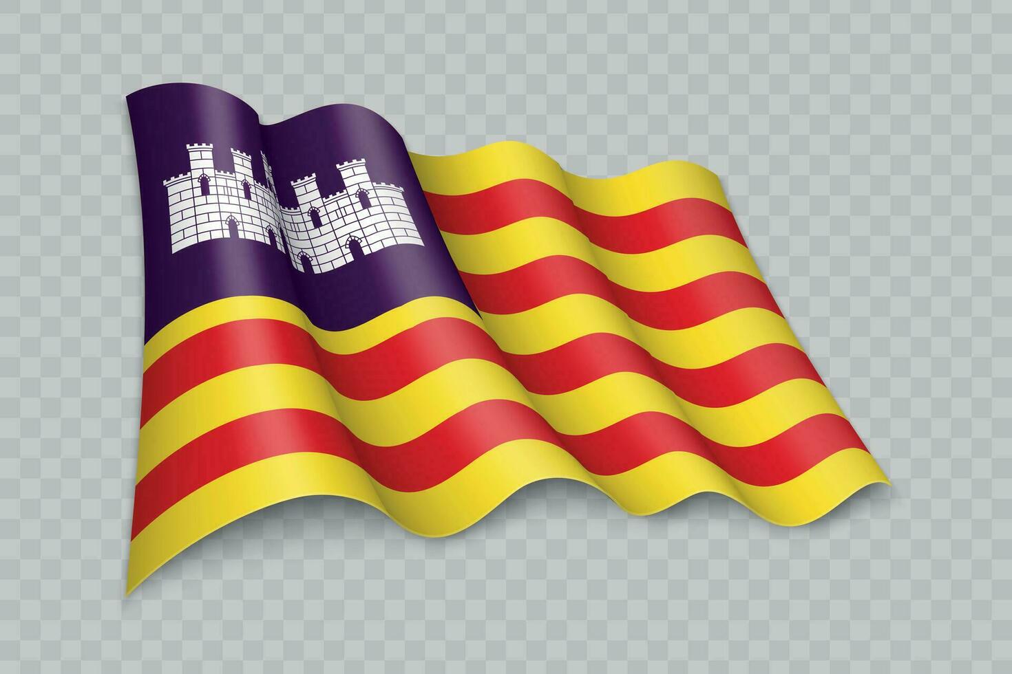 3D Realistic waving Flag of Balearic Islands is a region of Spain vector