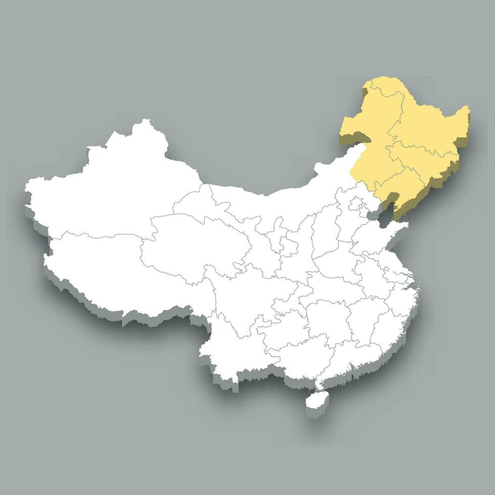 Northeast region location within China map vector