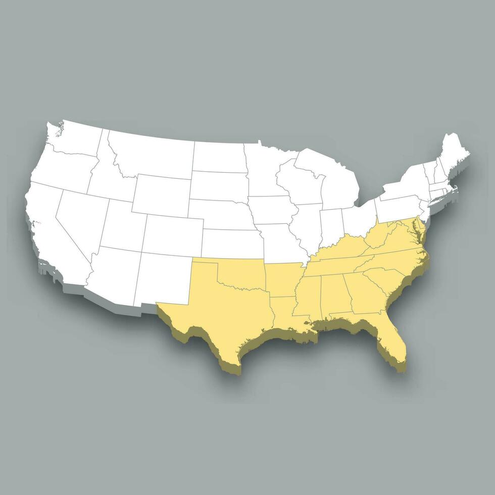 sur región ubicación dentro unido estados mapa vector