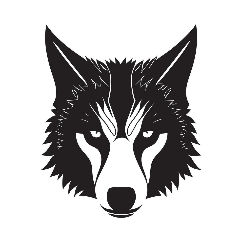 lobo cabeza negro y blanco vector icono.