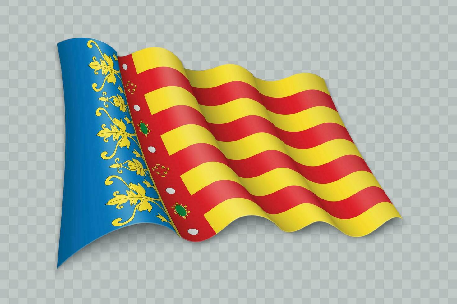 3d realista ondulación bandera de Valencia es un región de España vector