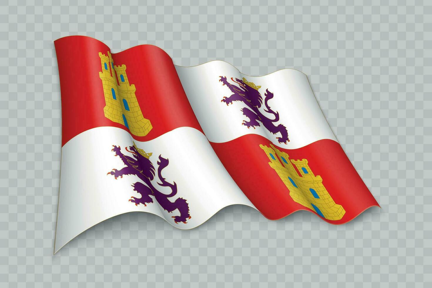 3D Realistic waving Flag of Castile and Leon is a region of Spain vector