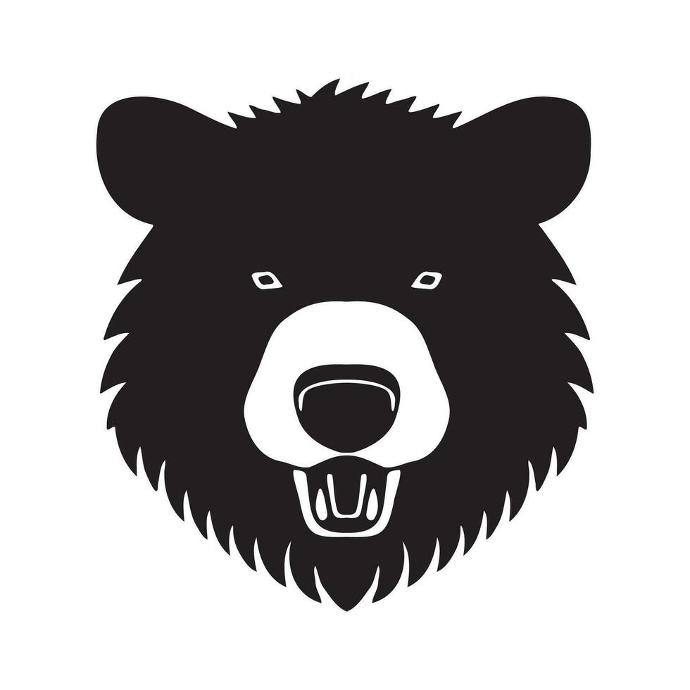 Bear head black and white vector icon.