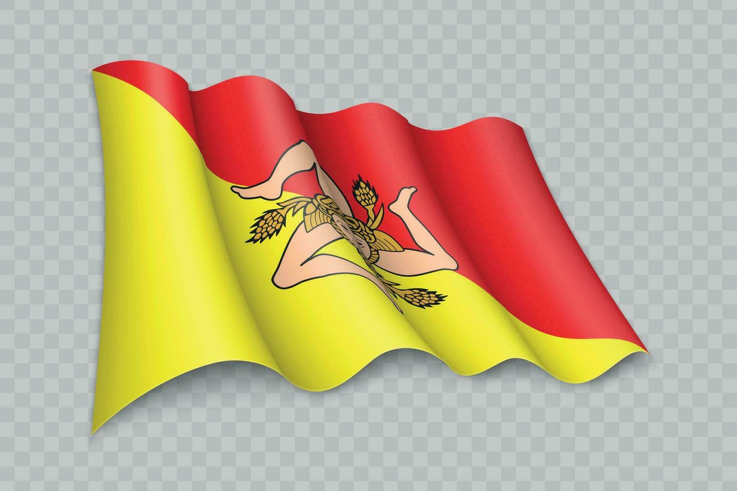 3D Realistic waving Flag of Sicily is a region of Italy vector