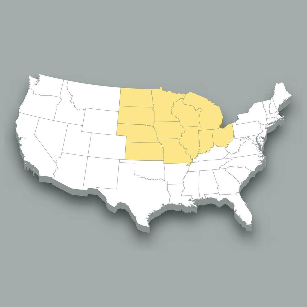 medio oeste región ubicación dentro unido estados mapa vector