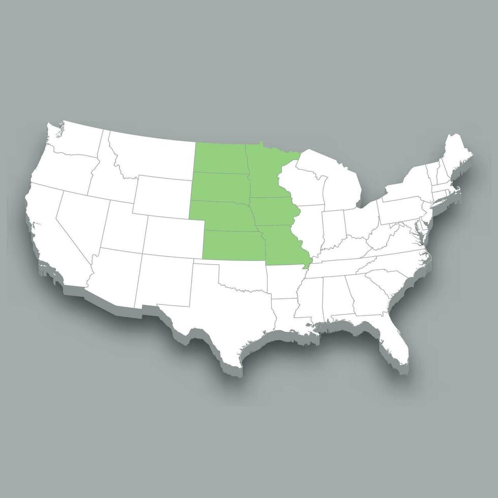 Oeste norte central división ubicación dentro unido estados mapa vector
