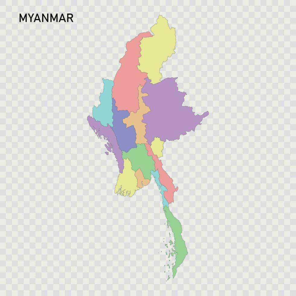 aislado de colores mapa de myanmar vector