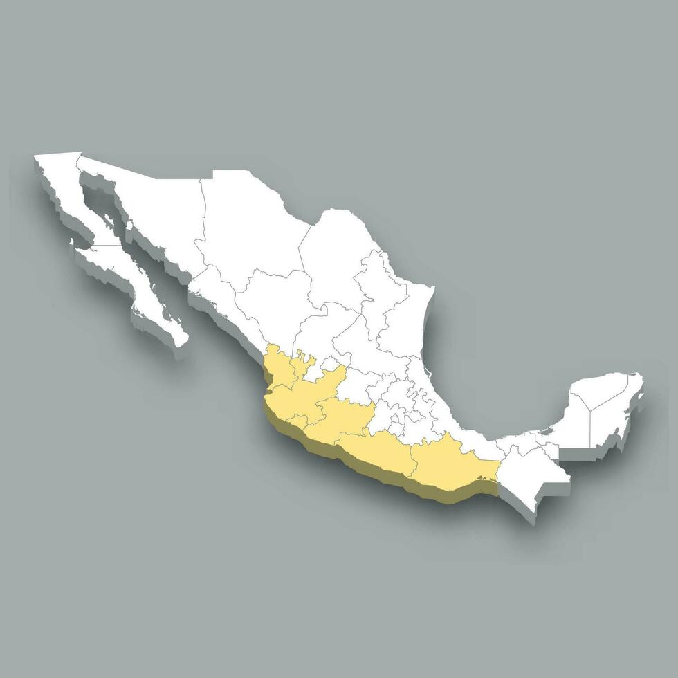 Pacific Coast region location within Mexico map vector